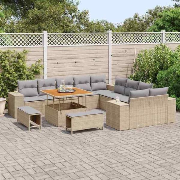 Maison Exclusive - 13 osan beige polyrottinkinen puutarhakalustesetti