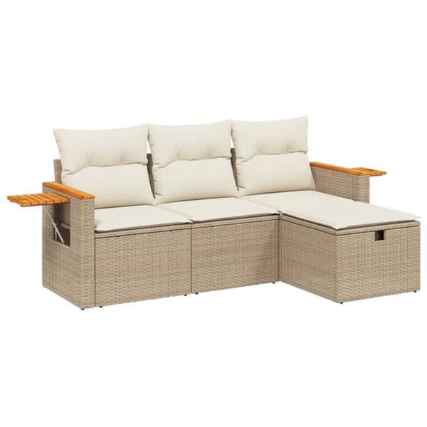 Maison Exclusive - Trädgårdsmöbler med kuddar 4 delar beige flätad resin