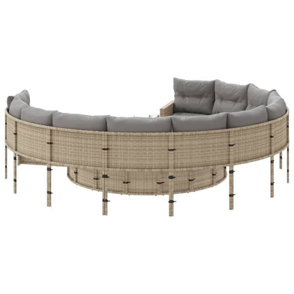Trädgårdsoffa - EXKLUSIVT HUS - Rund soffa - Beige flätad resin - Avtagbara kuddar - Stålram beige