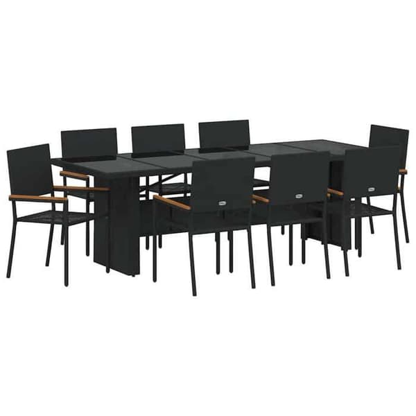 Maison Exclusive - 9 pc have spisebordssæt i sort polyrotin Svart