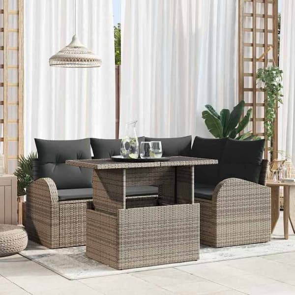 Maison Exclusive - 5-delars trädgårdsoff-set 4-sits Grå Grå