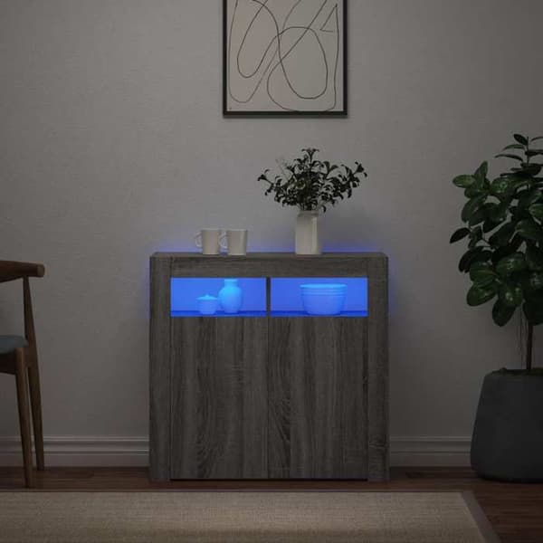 Buffet - EKSKLUSIVT HUS - 80x35x75 cm - RGB LED-lys - Sonoma grå - Ingeniørtræ Sonoma grå