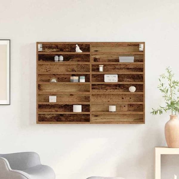 Maison Exclusive - Seinälle asennettava vitriini, vanha puu 100 x 8,5 x 75 cm