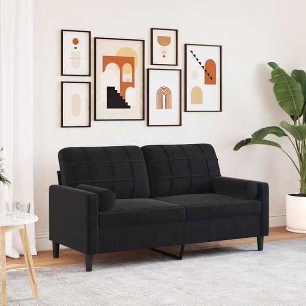 Maison Exclusive - 2-paikkainen sohva koristepillowilla musta 140 cm sametti