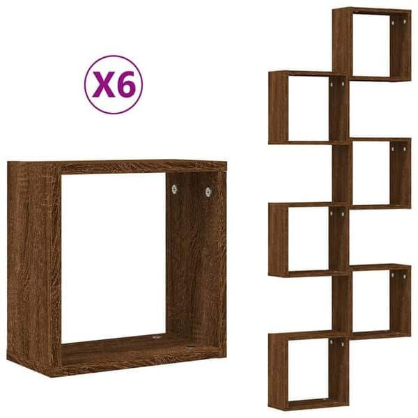 Maison Exclusive - Vægmonterede hylder i kubusform 6 stk. egetræ brun 30x15x30cm