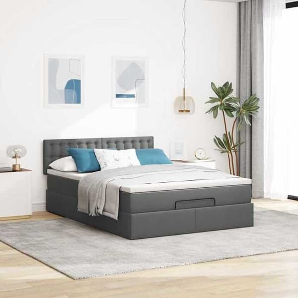 Sängsoffa - Maison Exclusive - 140x200 cm - Mörkgrå tyg - Anpassningsbara LED-lampor mörkgrå, vit