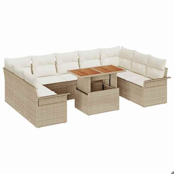 Maison Exclusive - 10 osan beige ja kerma värinen puutarhakalustesarja