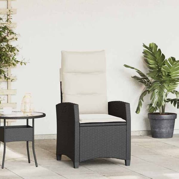 Maison Exclusive - Justerbar havestol med sort polyrotin sidebord Svart