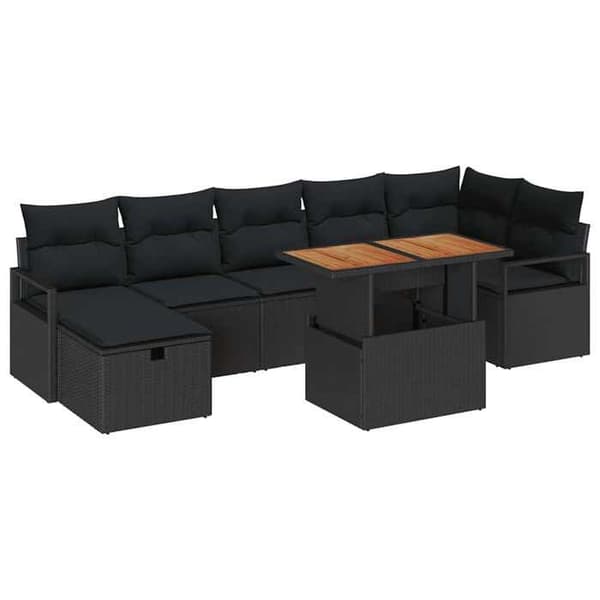 Maison Exclusive - 8 osan puutarhakalustesetti, musta polyrottinki