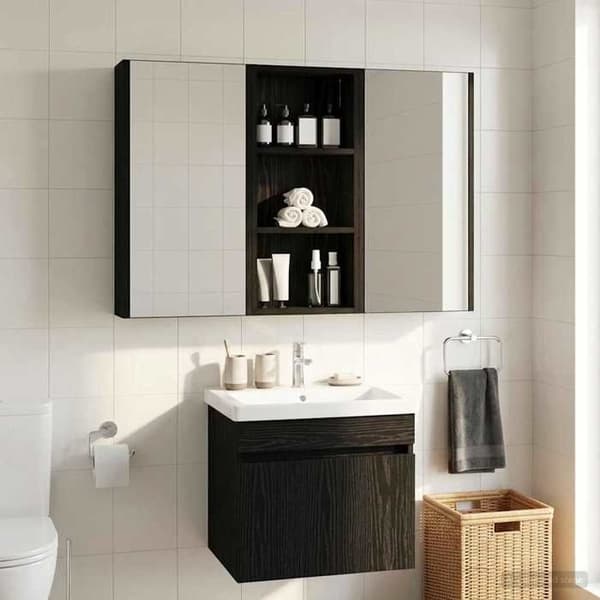 Maison Exclusive - Vægskab til badeværelse Sort Eg 30 x 14 x 70 cm