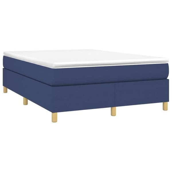 Maison Exclusive - Sengebund med lameller og madras Blå 140x190 cm Stof