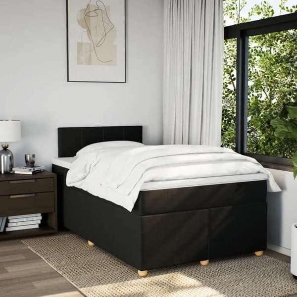 Maison Exclusive - Sengebund med lameller og sort madras 120x190 cm stof