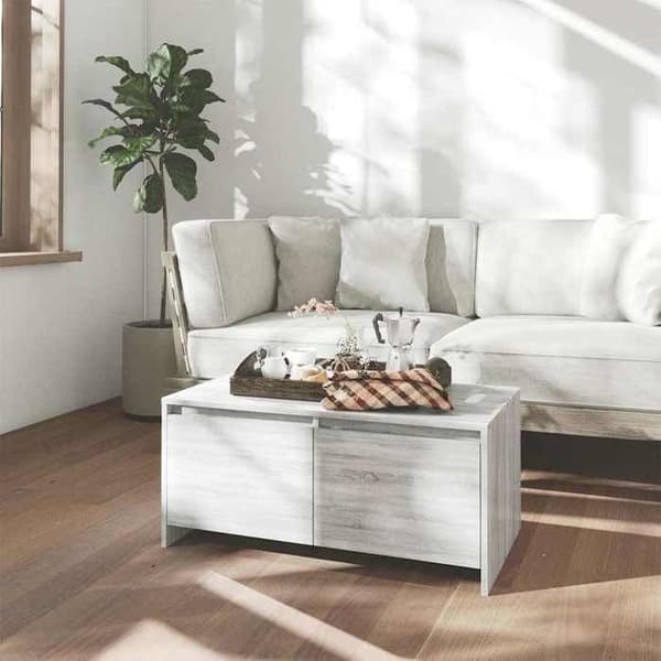 Bord - EKSKLUSIV HUS - Sonoma grå 90x50x41,5 cm - Ingeniørtræ - 2 skuffer - Rektangulær Sonoma grå