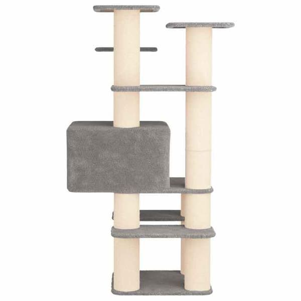 Kattetræ - EKSKLUSIVT HUS - 161 cm - Sisal stolper - Multi-niveau - Lys grå Ljusgrått