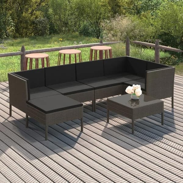 Maison Exclusive - Trädgårdsmöbler 7 delar med kuddar i grå flätad resin
