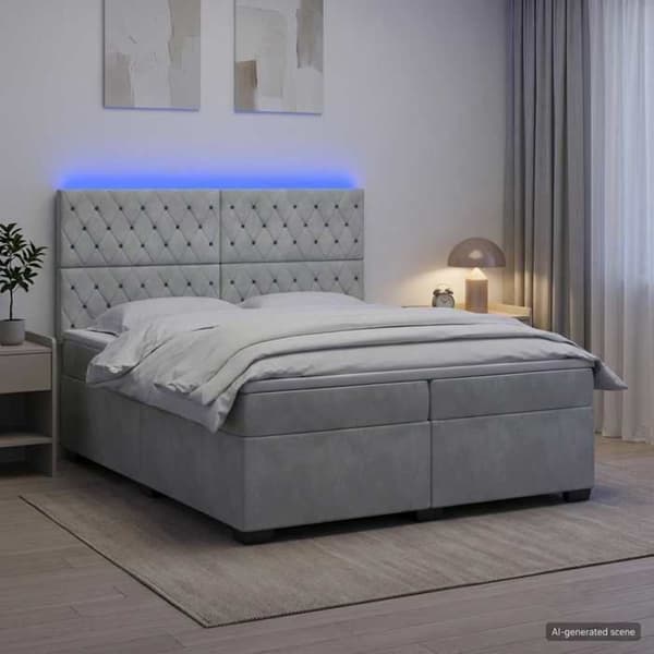 Maison Exclusive - Boxspring säng med madrass Ljusgrå 200 x 200 cm Sammet Ljusgrått