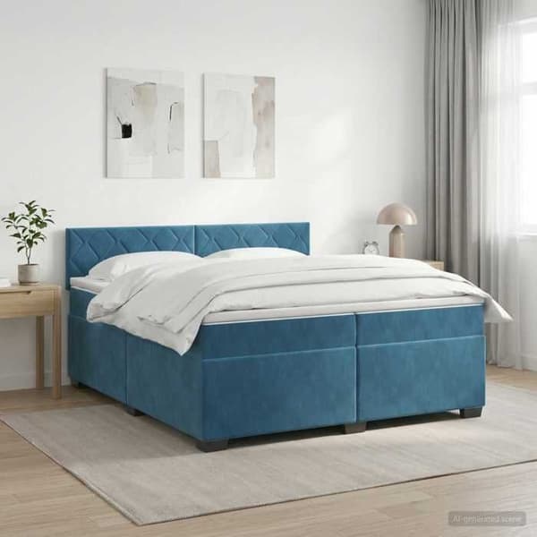 Maison Exclusive - Boxspring säng med madrass Mörkblå 200 x 200 cm Sammet Mörkblå