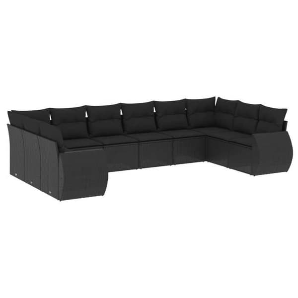 Maison Exclusive - Trädgårdsmöbler 10 delar med svarta kuddar i flätad plast