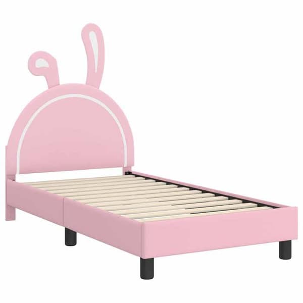 Børneseng - EKSKLUSIV HUS - 80 x 160 cm - Rosa - PU-polstring - Inkluderede faste lameller Ros