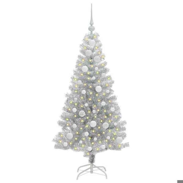Julgran - EXKLUSIVT HEM - 120 cm PET - Silver - LED USB - Hållbar PVC Pengar
