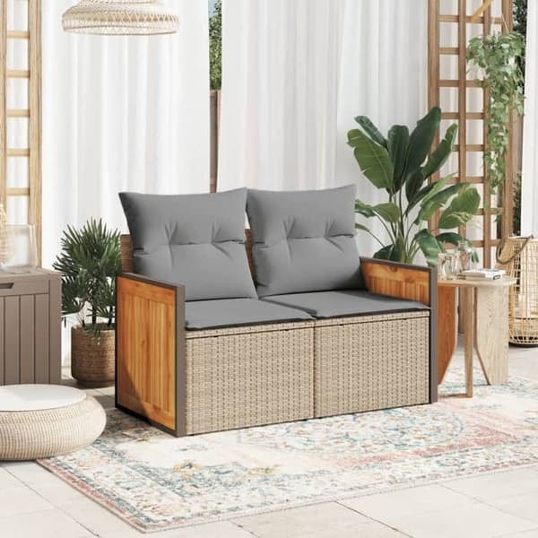 Maison Exclusive - Trädgårdsoffa med kuddar 2 platser beige flätad resin
