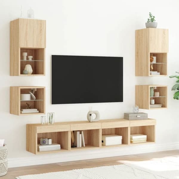 Maison Exclusive - Væghængte natborde med LED-lys 2 stk. sonoma egetræ sonoma ek