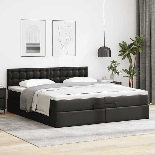 Maison Exclusive - Ottoman sengeramme med sort madras 200x200 cm i kunstlæder Svart vit