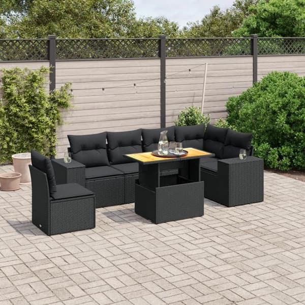 Maison Exclusive - Havegruppe 7 dele med sorte puder i flettet harv