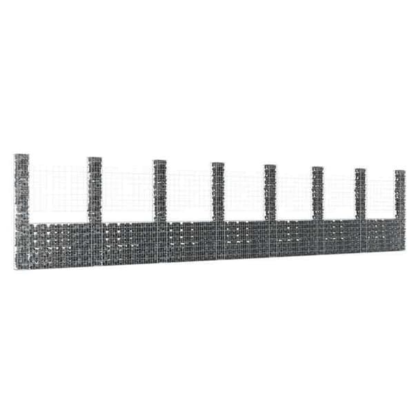 Maison Exclusive - U-formad gabionkorg med 8 järnstolpar 860x20x200 cm