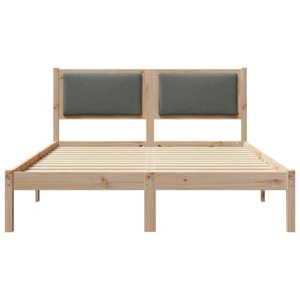 Sengestel - EKSKLUSIV HUS - 140 x 190 cm - Massivt fyrretræ - Polyester hovedgærde - Mørkegrå Mörkgrå