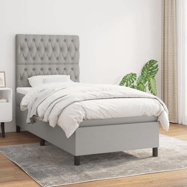 Sengestel med madras - Eksklusivt hus - 90x200 cm - Justerbart sengegærde - Lys grå