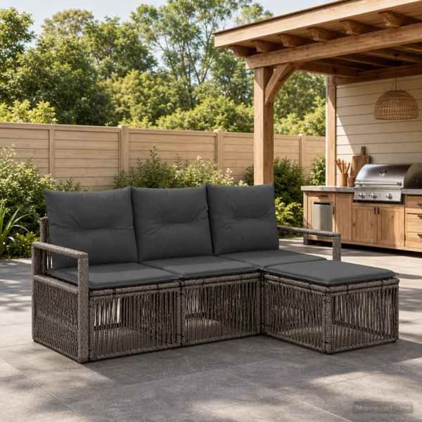 Havemøbler - EKSKLUSIVT HUS - Modulært sofa sæt 4 dele - Grå - Poly rattan - Vejrbestandig Grå
