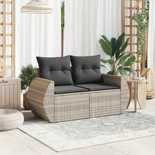 Maison Exclusive - 2-sits trädgårdssoffa med ljusgrå kuddar i flätad resin