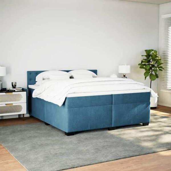 Maison Exclusive - Sängram med ribbotten och madrass Blå 200x200 cm sammet