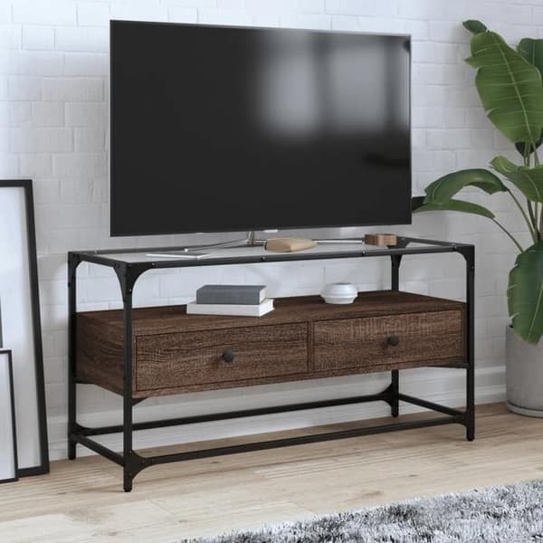 Maison Exclusive - TV-møbel med glasoverflade i brunt egetræ og ingeniørtræ