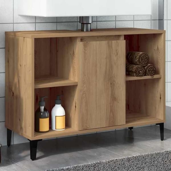 Maison Exclusive - Håndlavet egetræ vaskeskab 80x33x60 cm ingeniørtræ