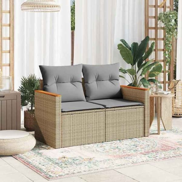 Maison Exclusive - Trädgårdsoffa med kuddar 2 platser beige flätad resin