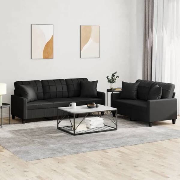 Maison Exclusive - Sæt af 2 sofaer med sorte kunstlæderpuder