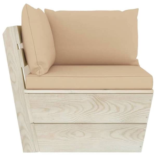 Hjørnesofa - EKSKLUSIVT HUS - Palette - Imprægneret fyr - Modulerbar - 100% polyester puder - Beige