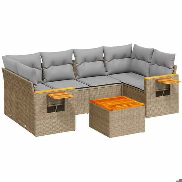 Maison Exclusive - Trädgårdsmöbler med kuddar 7 delar beige flätad resin