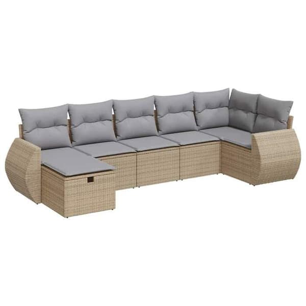 Maison Exclusive - Trädgårdsmöbler med kuddar 7 delar beige flätad resin