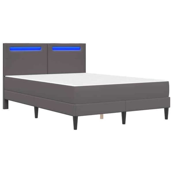 Sengestel - EKSKLUSIV HUS - 140 x 200 cm - Grå kunstlæder - Indbyggede LED USB - Opbevaring under sengen Grå