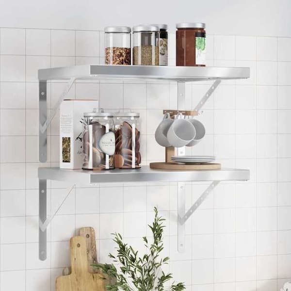 Væghylder - EKSKLUSIV HUS - 2 stk 50x40 cm - Rustfrit stål - Sølvfarvet - Pladsbesparende Silver