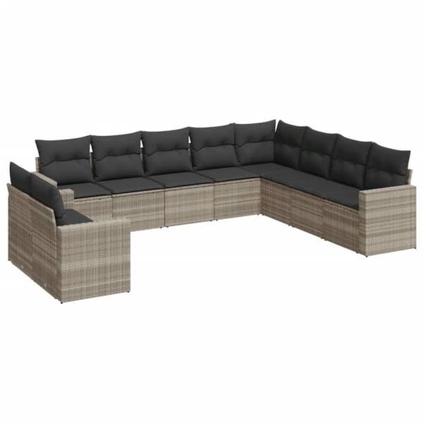 Maison Exclusive - Trädgårdsmöbler med kuddar 10 delar ljusgrå flätad resin