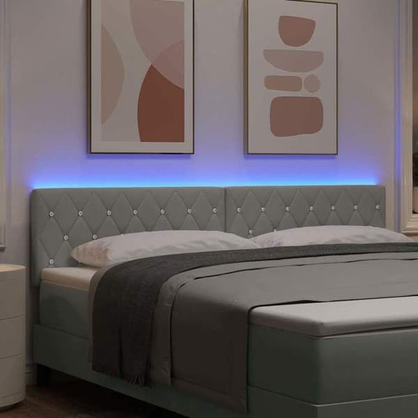 Sänggavel - EXKLUSIV HEM - Sammet - Ljusgrå - 180 cm - RGB LED-remsor Ljusgrått