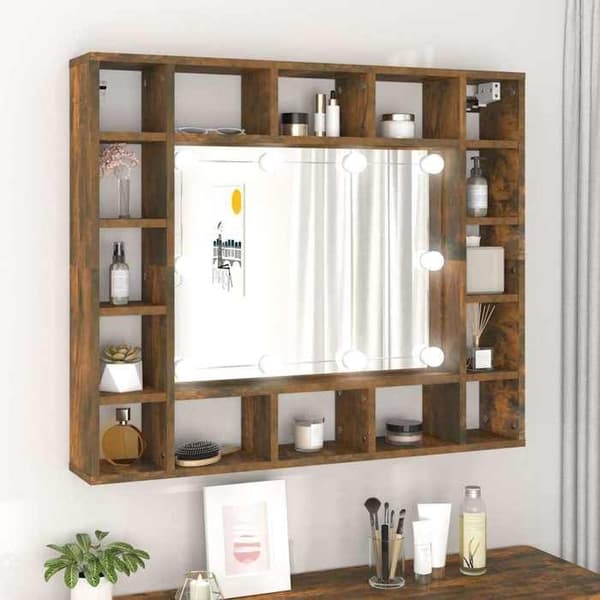 Maison Exclusive - Spejlskab med LED Røget eg 91x15x76,5 cm