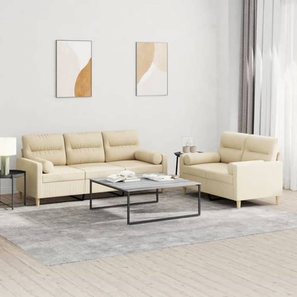 Maison Exclusive - 2 kpl:n sohvasetti, jossa vaaleanbeige kankaiset tyynyt Grädde