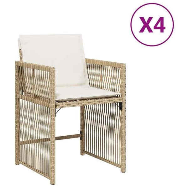 Maison Exclusive - Trädgårdsstolar med kuddar, set om 4, beige flätad resin beige