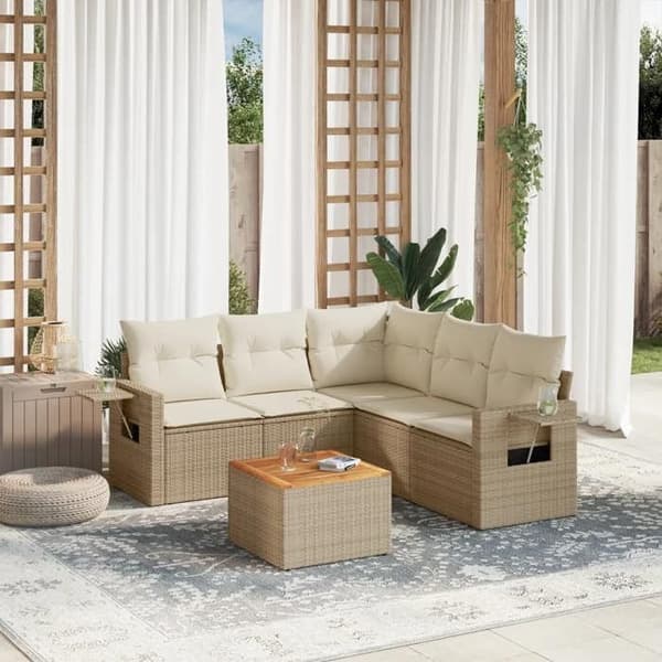 Maison Exclusive - Trädgårdsmöbler med kuddar 6 delar beige flätad resin