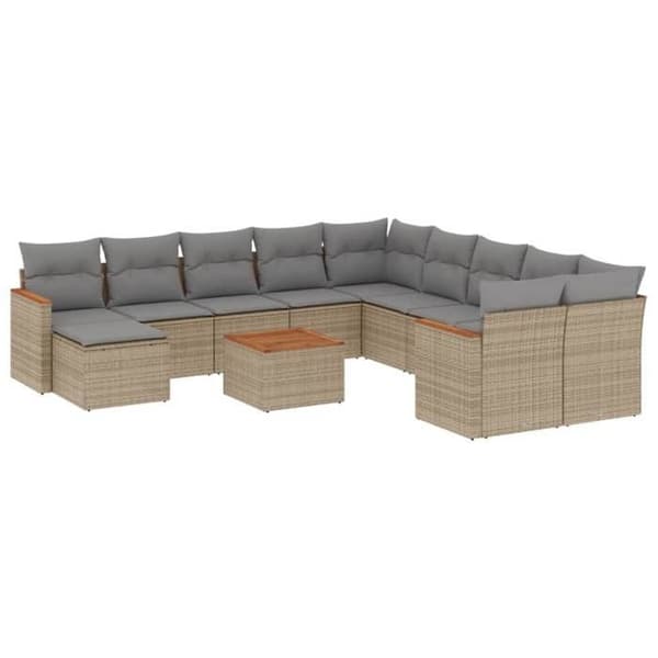 Maison Exclusive - Trädgårdsmöbler med kuddar 12 delar beige flätad resin beige